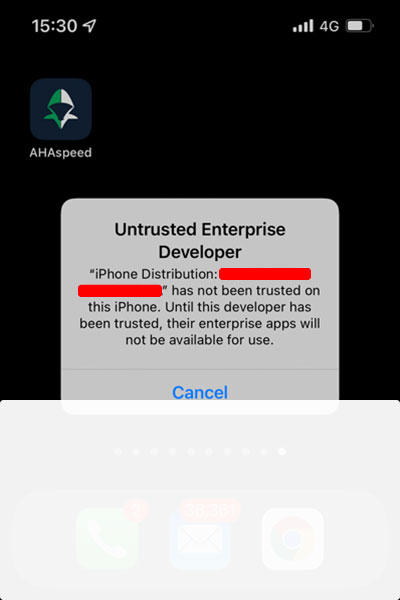 AHAspeed iOS install custom enterprise app, step 1 - manuall install app
